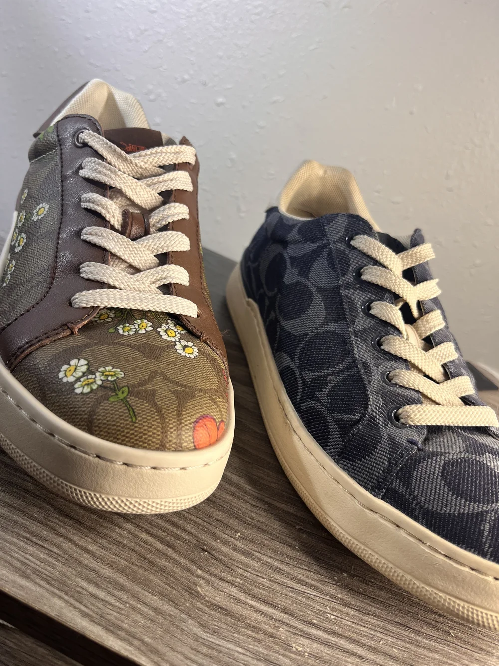 Coach Kids Floral & Signature Canvas Low-Tops in Brown and Navy